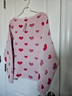 NWT Womens Rafiana Pink Heart Pattern Sweater Size Large
